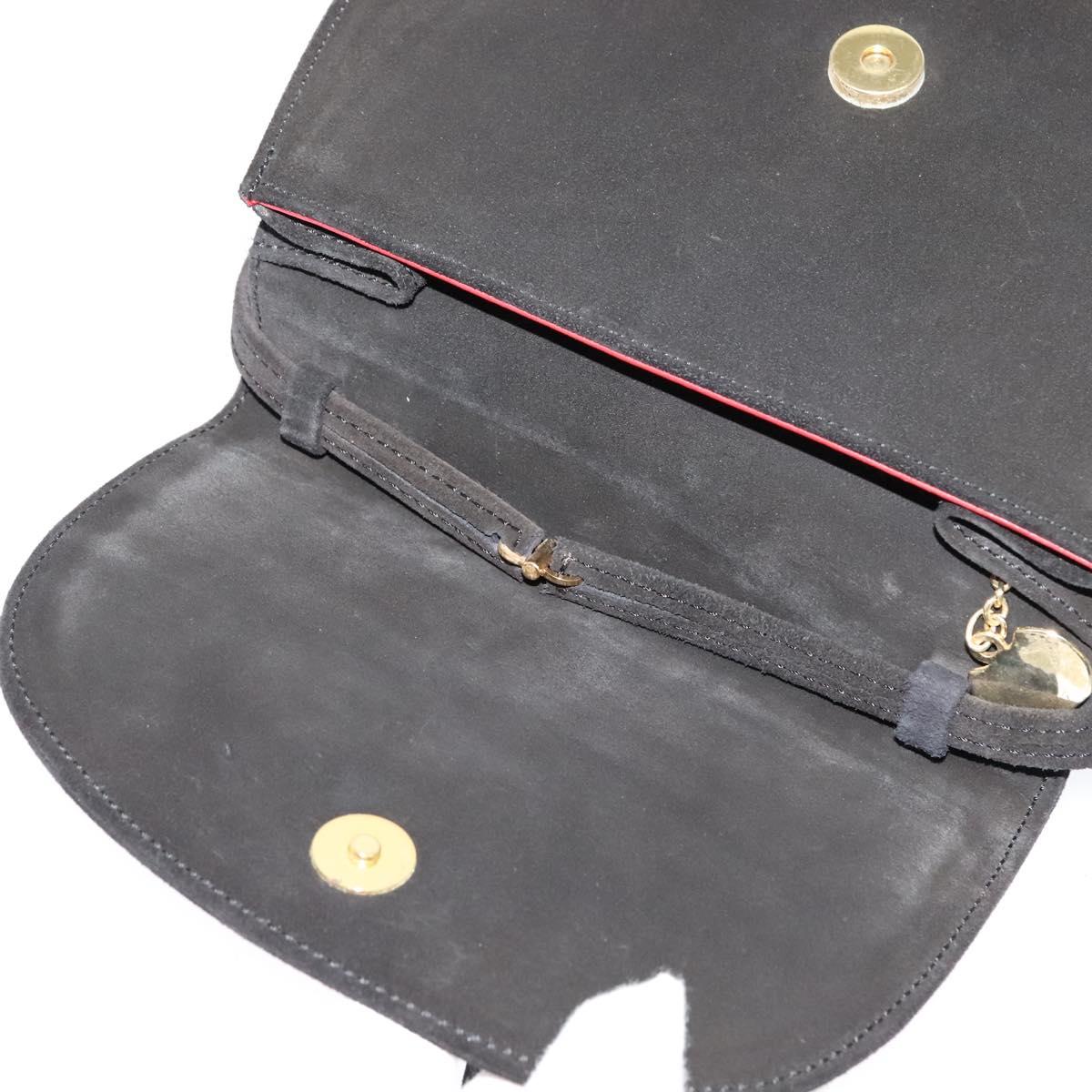 CELINE Hand Bag Suede 2way Black Gold Auth 120904