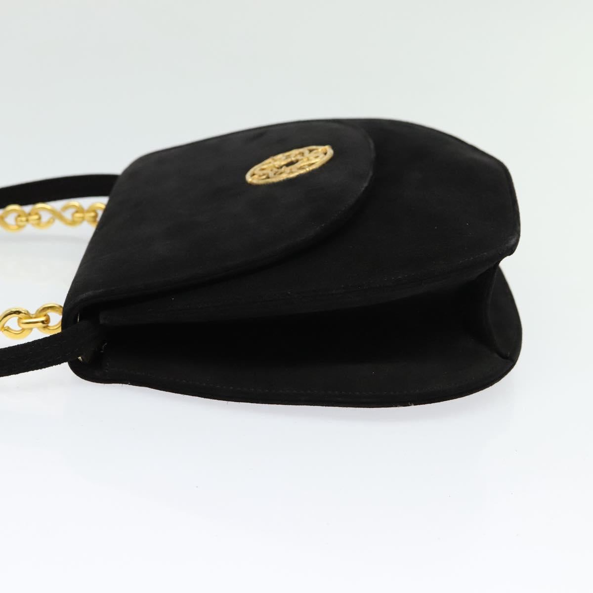 CELINE Hand Bag Suede 2way Black Gold Auth 120904