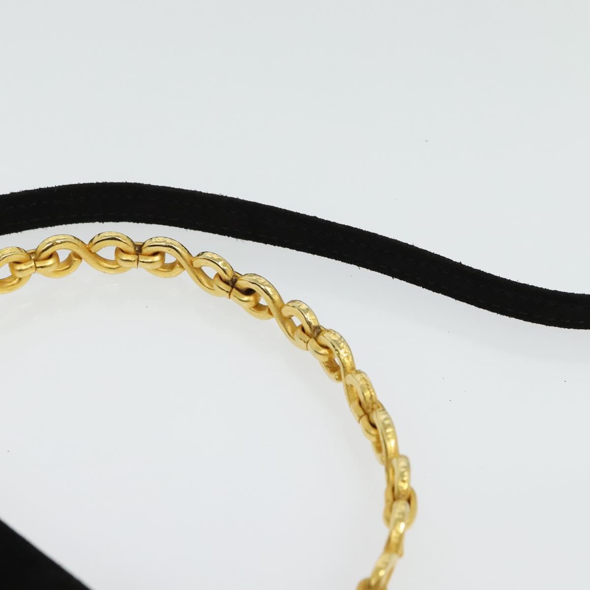 CELINE Hand Bag Suede 2way Black Gold Auth 120904