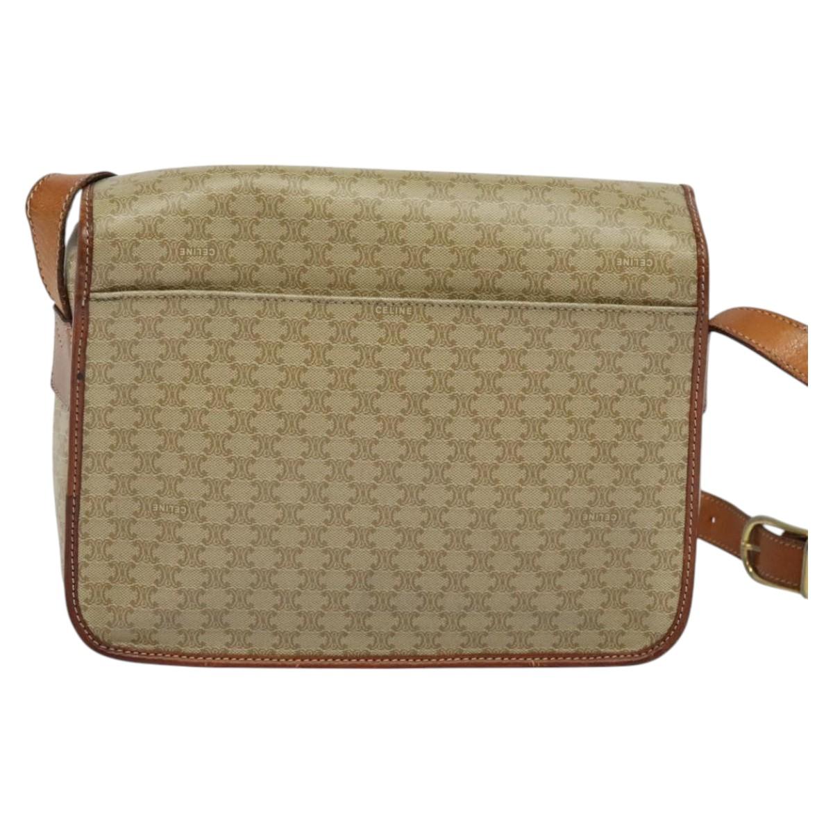 CELINE Macadam Canvas Shoulder Bag PVC Beige Gold Auth 120907