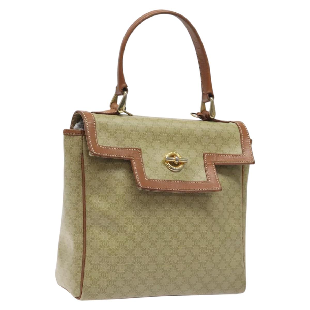 CELINE Macadam Canvas Hand Bag PVC Beige Gold Auth 120908