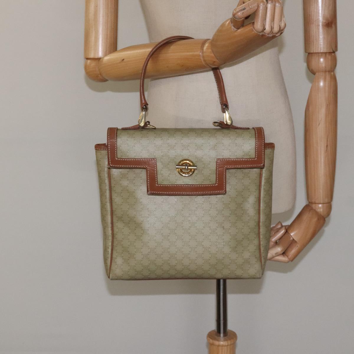 CELINE Macadam Canvas Hand Bag PVC Beige Gold Auth 120908