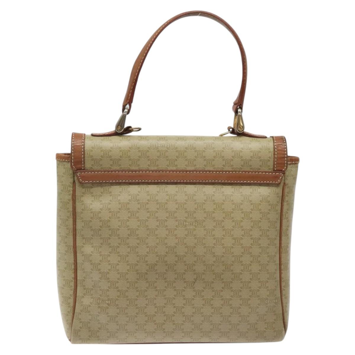 CELINE Macadam Canvas Hand Bag PVC Beige Gold Auth 120908