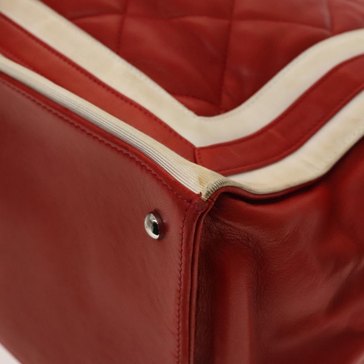 CHANEL Matelasse Chain Tote Bag Lamb Skin Red Silver CC Auth 120921
