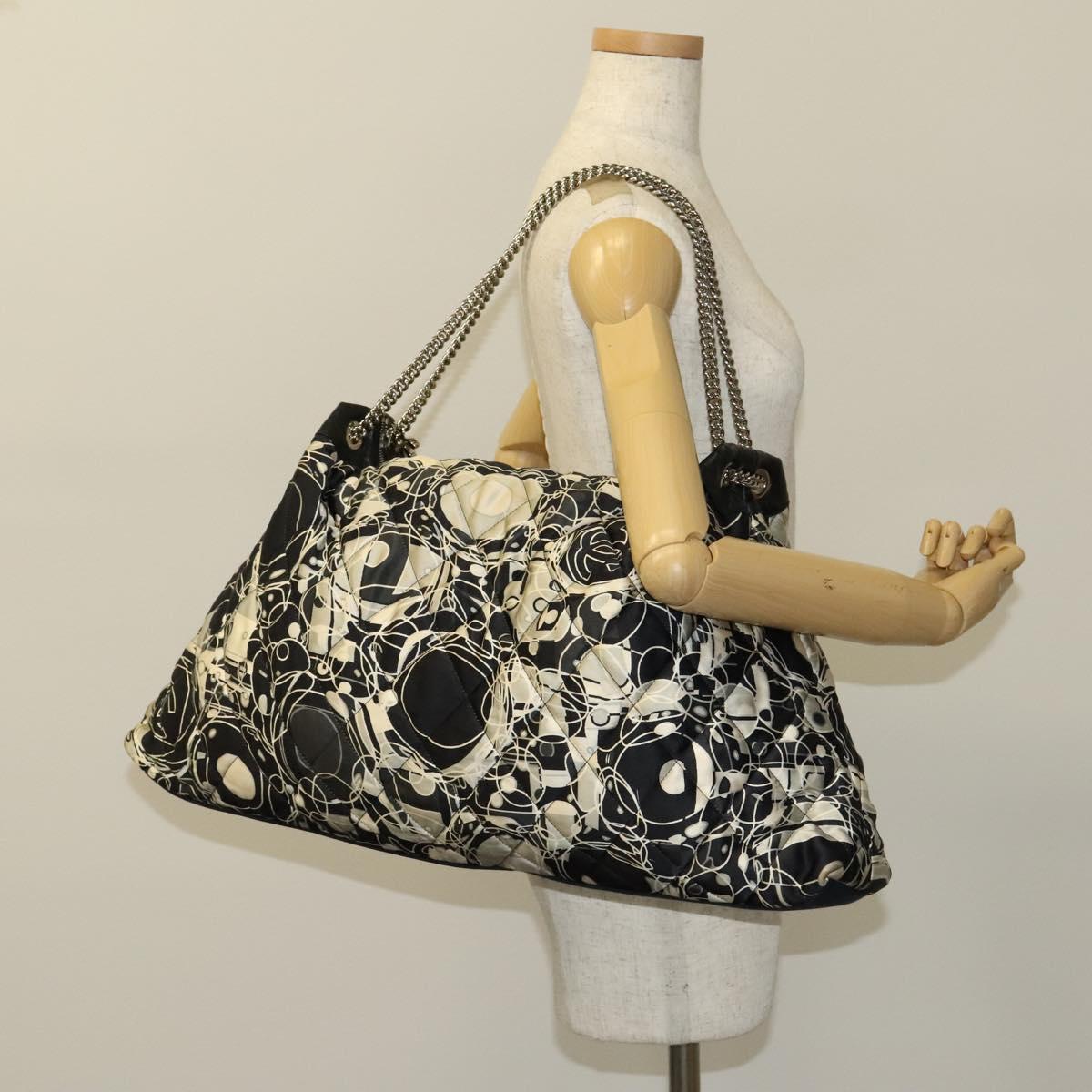 CHANEL Matelasse Chain Shoulder Bag Silk Black Silver CC Auth 120924