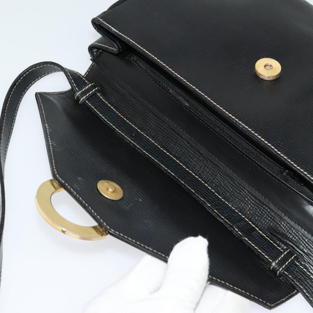 CELINE Circle Hand Bag Leather Black Gold Auth 120926