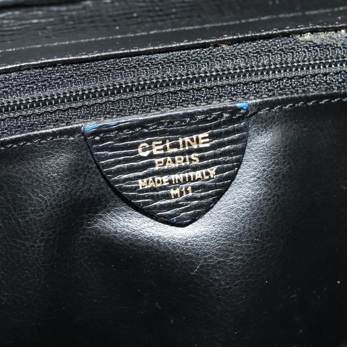 CELINE Circle Hand Bag Leather Black Gold Auth 120926