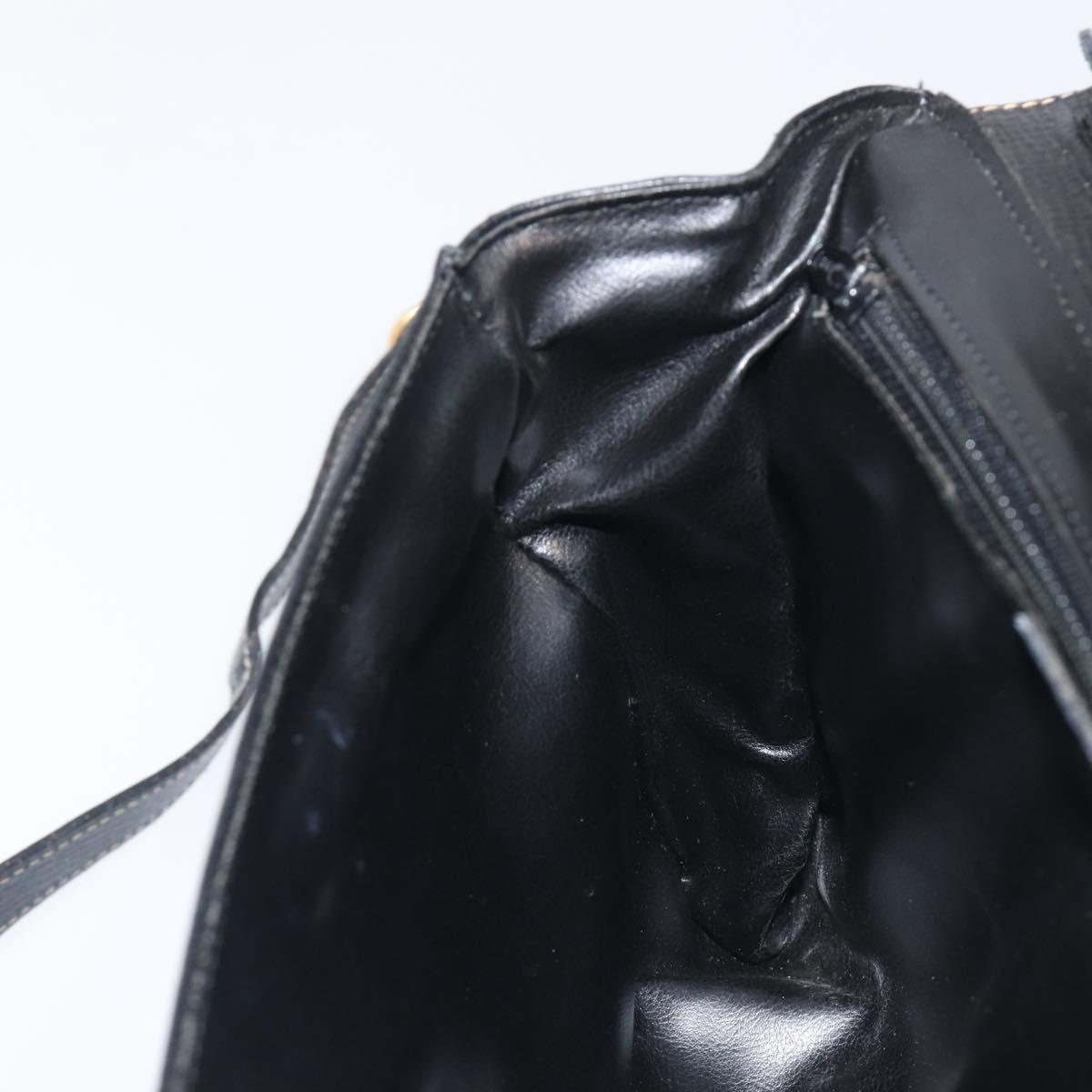 CELINE Circle Hand Bag Leather Black Gold Auth 120926