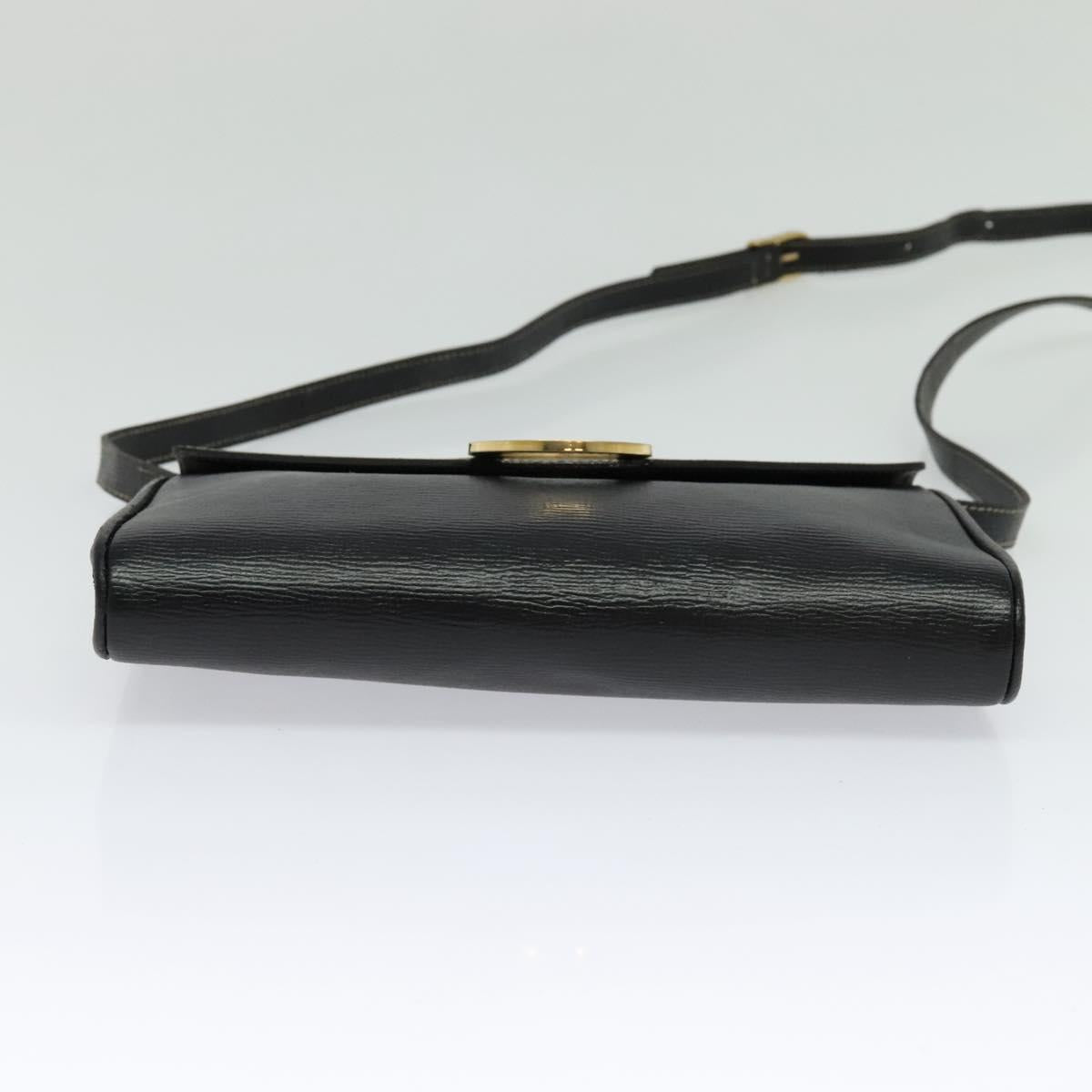 CELINE Circle Hand Bag Leather Black Gold Auth 120926