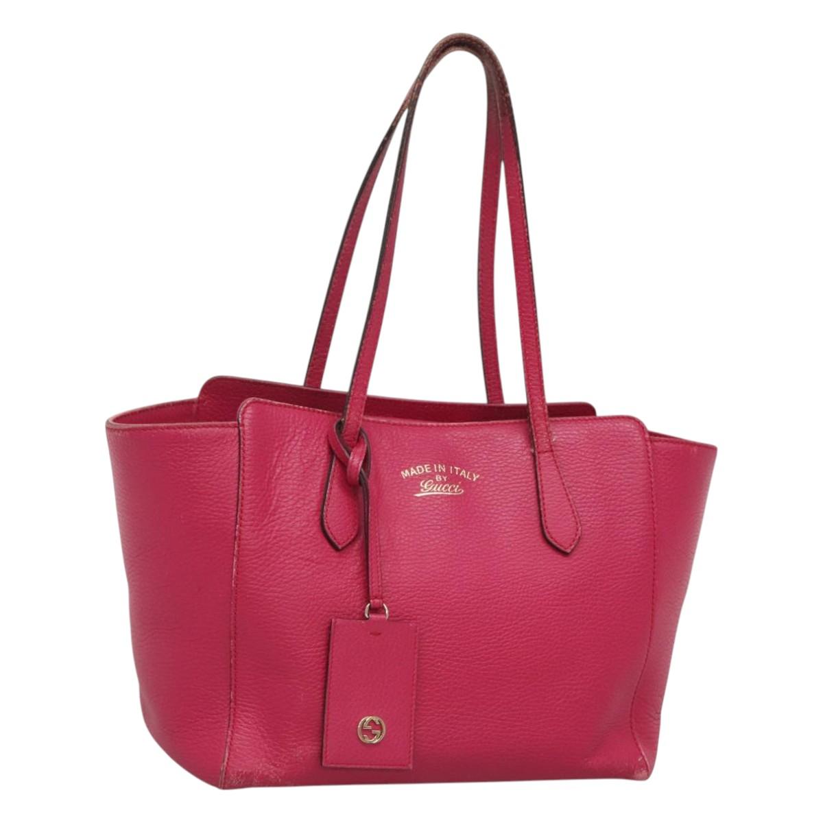GUCCI Tote Bag Leather Pink Gold Auth 120932