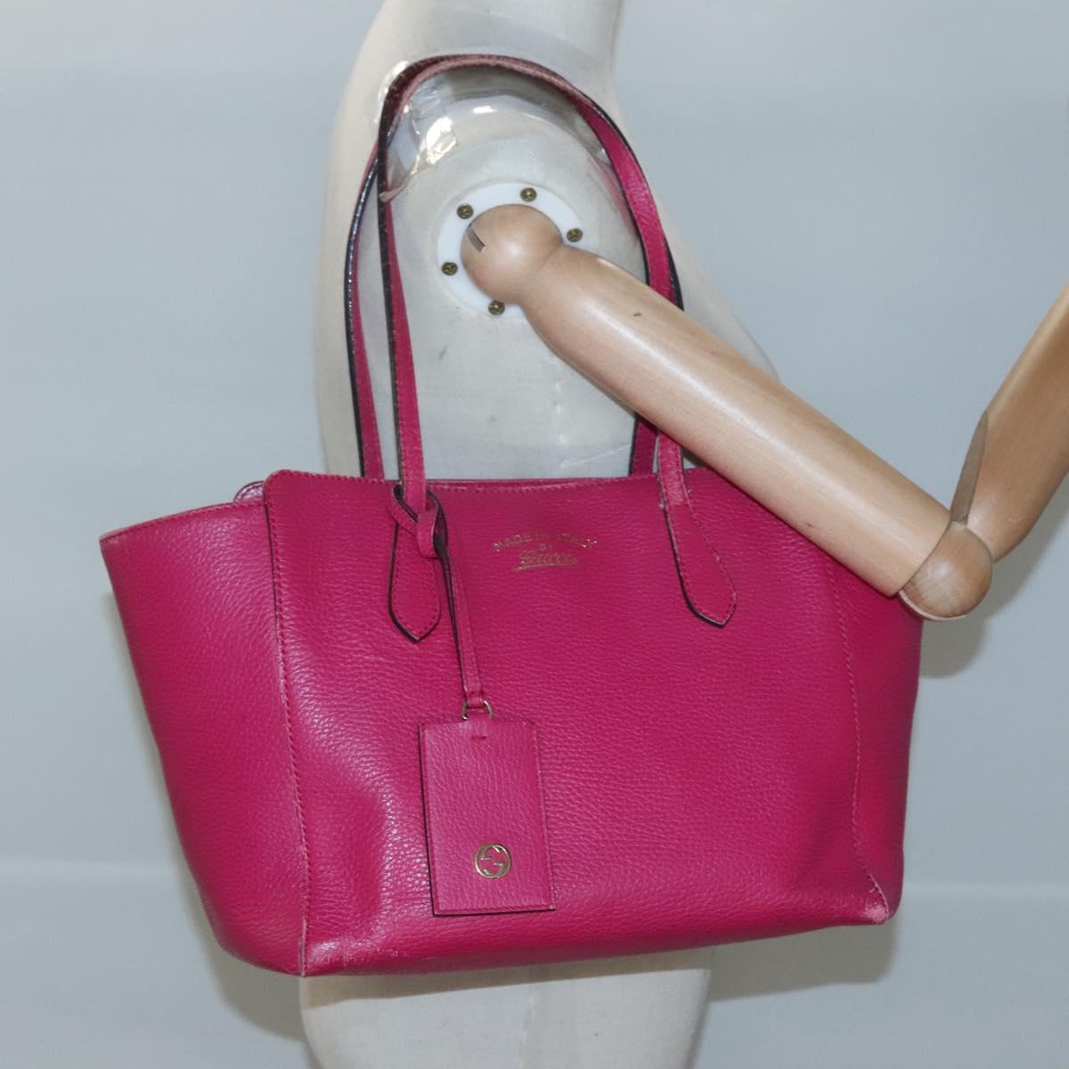 GUCCI Tote Bag Leather Pink Gold Auth 120932