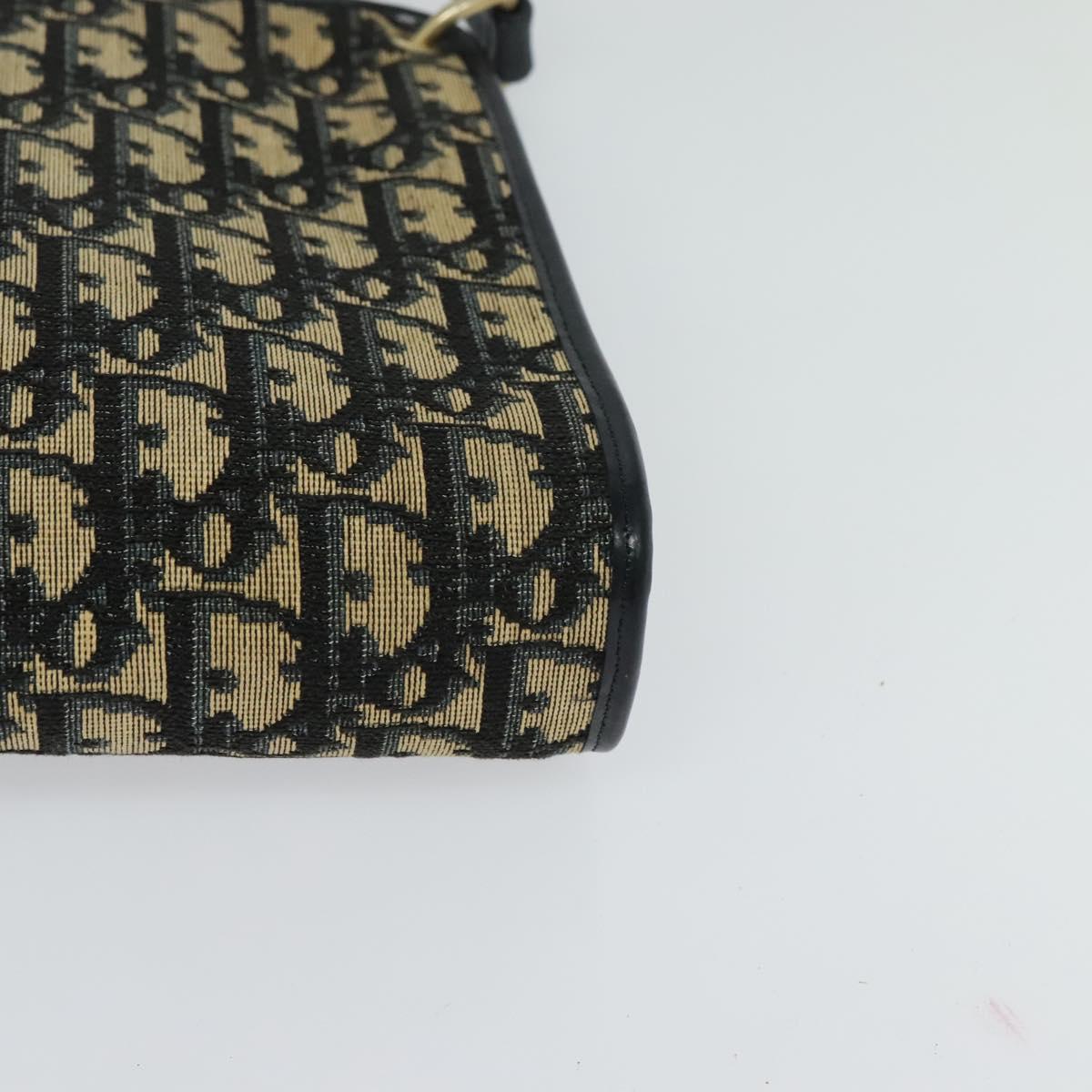 Christian Dior Trotter Canvas Shoulder Bag Navy Gold Auth 120936