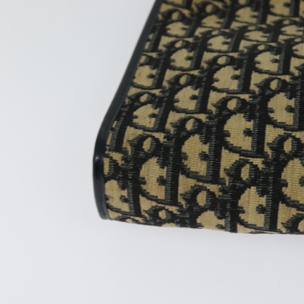 Christian Dior Trotter Canvas Shoulder Bag Navy Gold Auth 120936