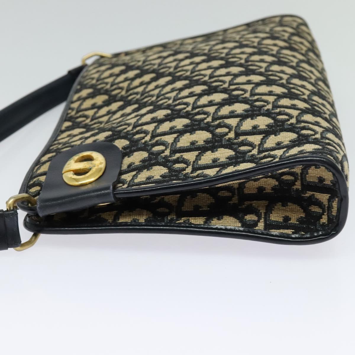 Christian Dior Trotter Canvas Shoulder Bag Navy Gold Auth 120936