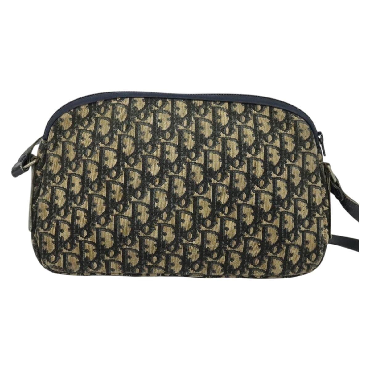 Christian Dior Trotter Canvas Shoulder Bag Navy Gold Auth 120937