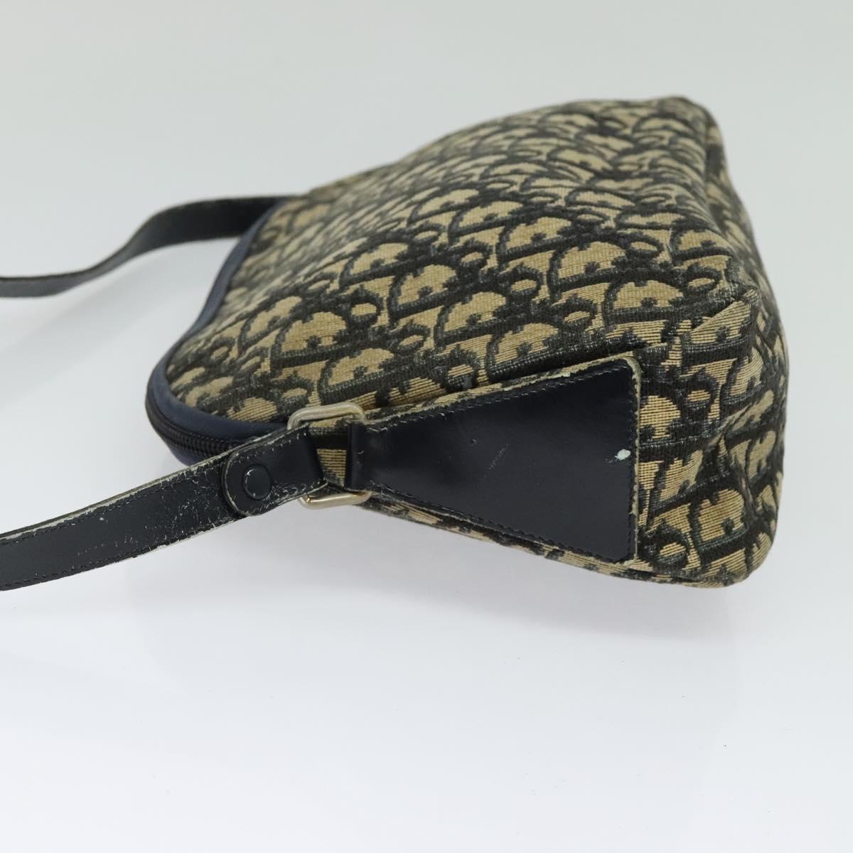 Christian Dior Trotter Canvas Shoulder Bag Navy Gold Auth 120937