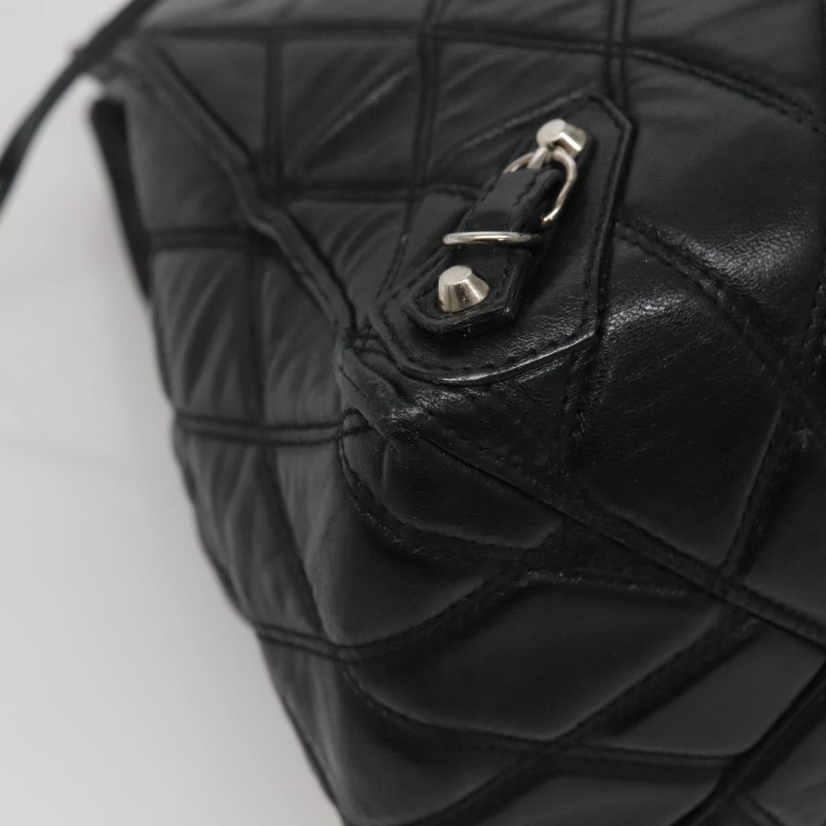 BALENCIAGA Hand Bag Leather Black Silver Auth 120938