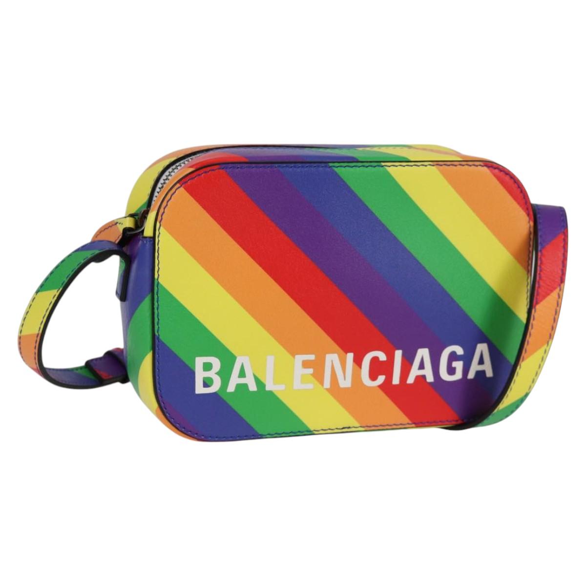 BALENCIAGA Camera bag XS Shoulder Bag Leather Rainbow 558171 Auth 120939M