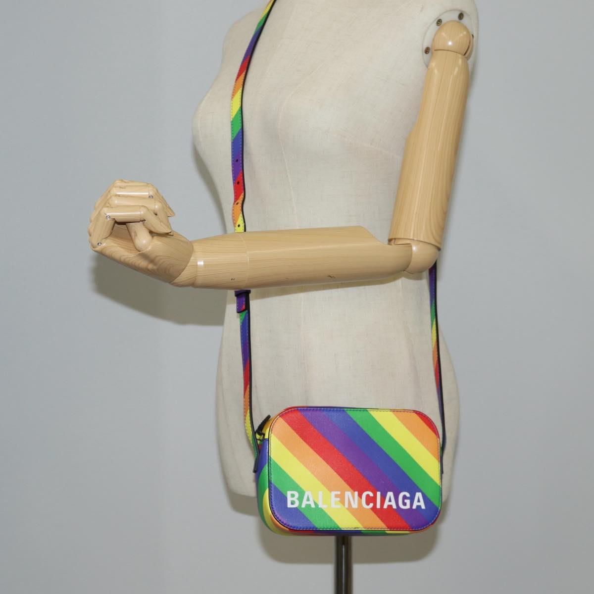 BALENCIAGA Camera bag XS Shoulder Bag Leather Rainbow 558171 Auth 120939M