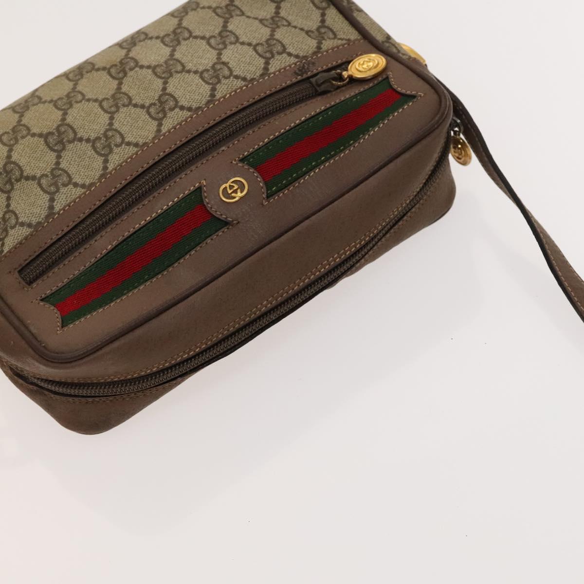 GUCCI GG Supreme Web Sherry Line Bag PVC Beige Gold 001 44 6655 Auth 120942