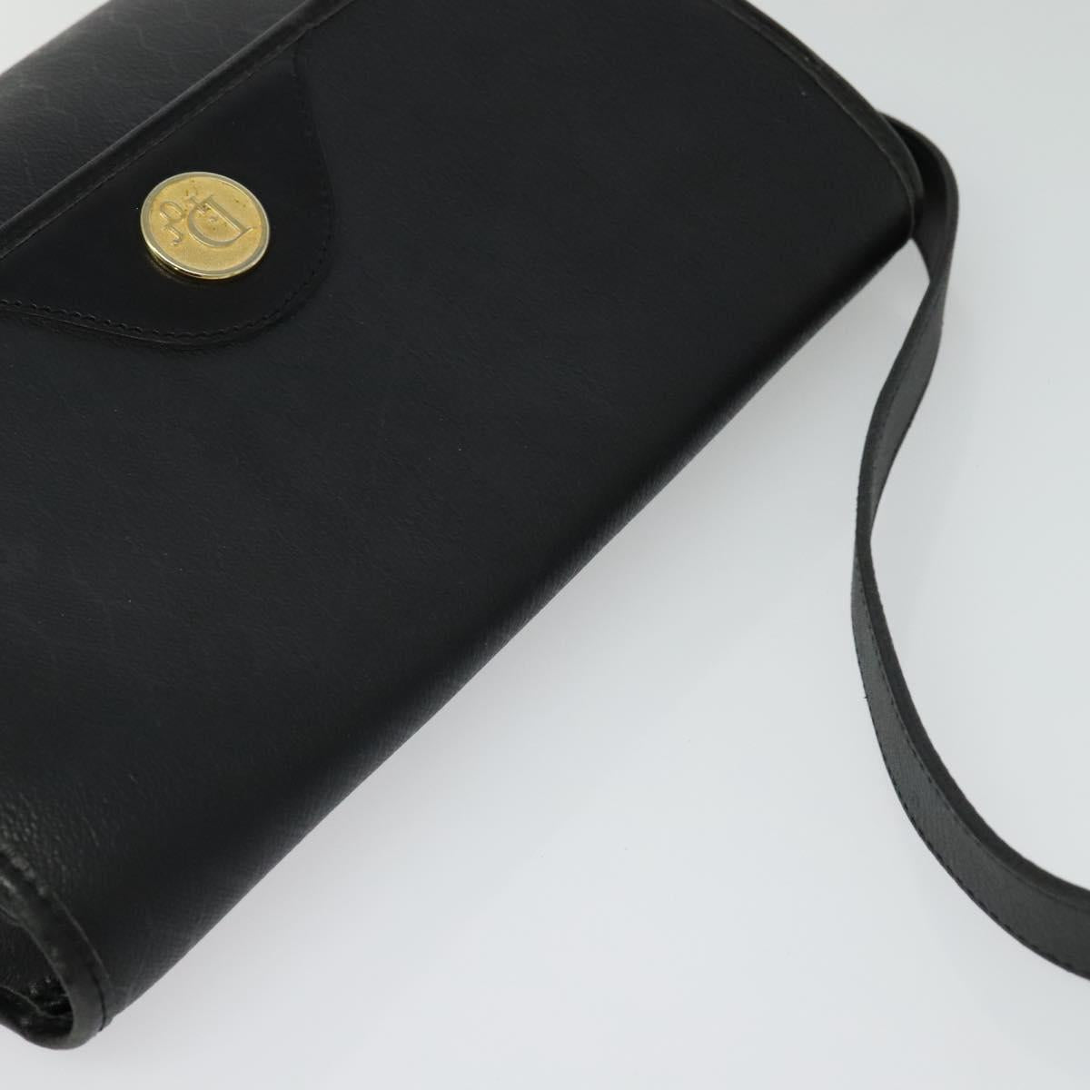 Christian Dior Honeycomb Canvas Shoulder Bag PVC Black Gold Auth 120944