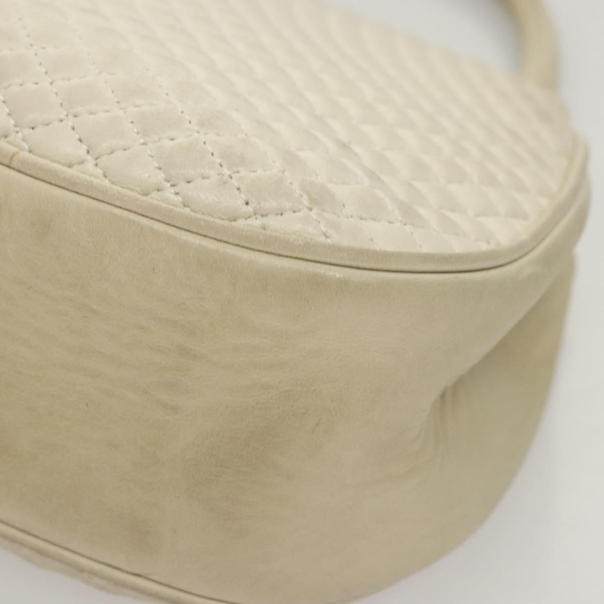 BALLY Hand Bag Leather White Gold Auth 120949
