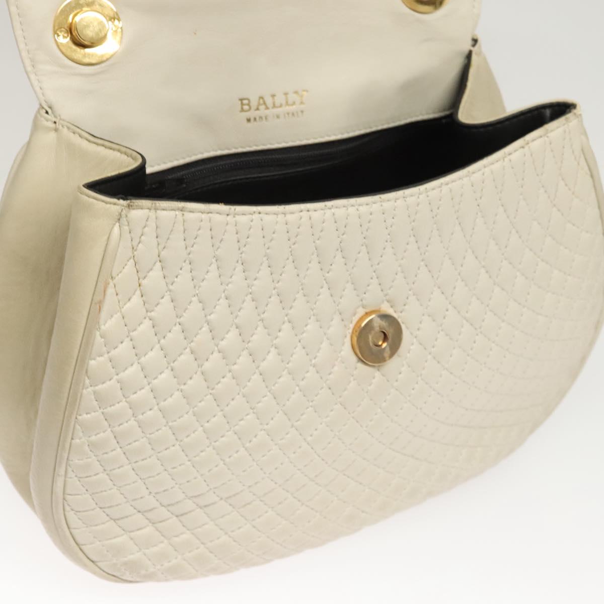 BALLY Hand Bag Leather White Gold Auth 120949