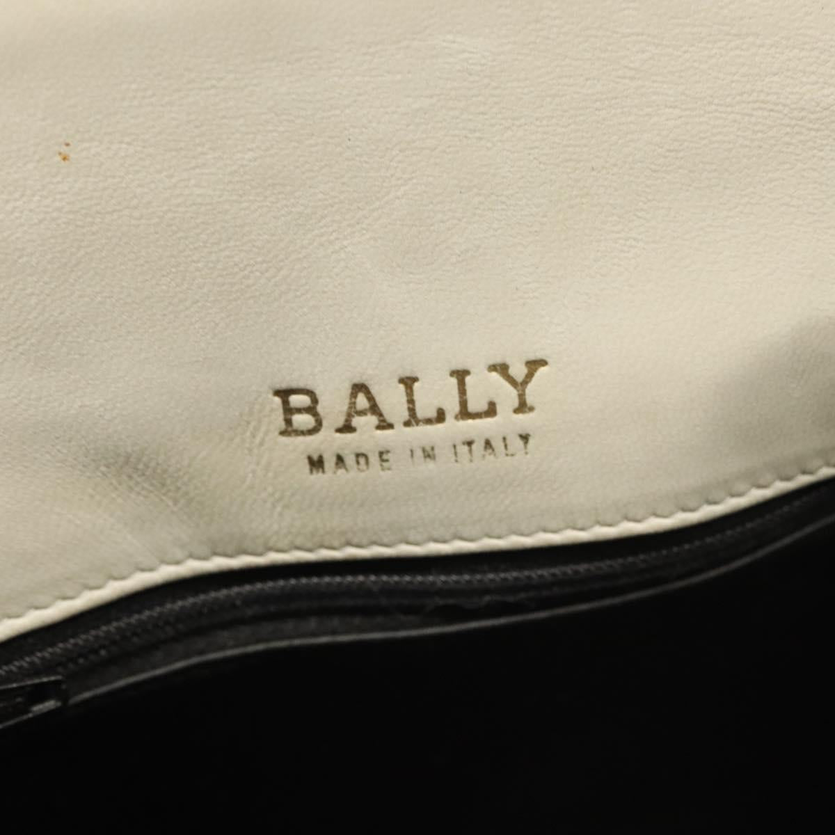 BALLY Hand Bag Leather White Gold Auth 120949