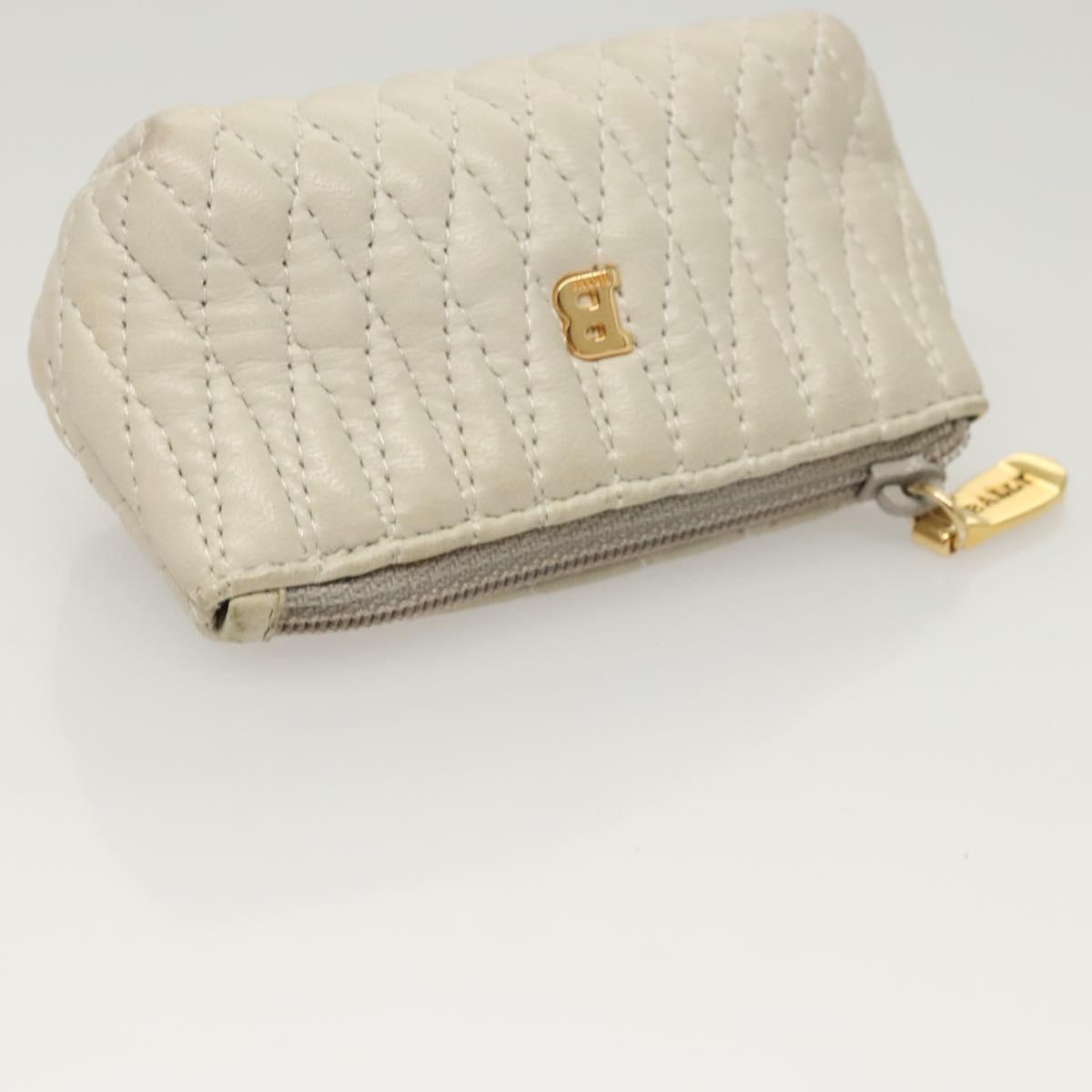 BALLY Hand Bag Leather White Gold Auth 120949