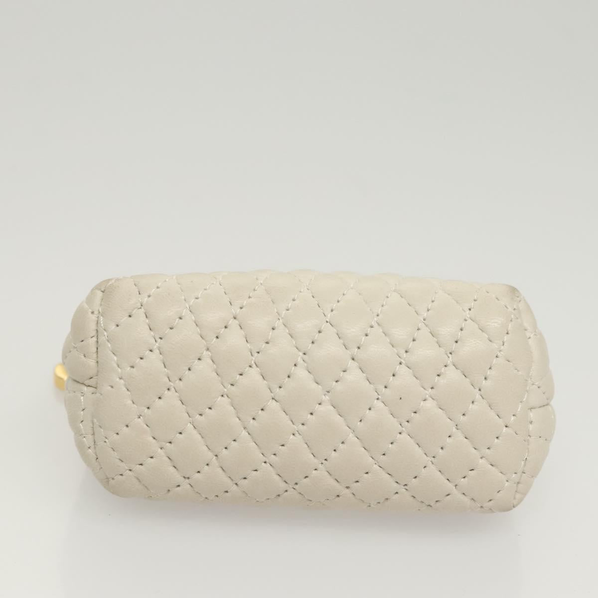 BALLY Hand Bag Leather White Gold Auth 120949