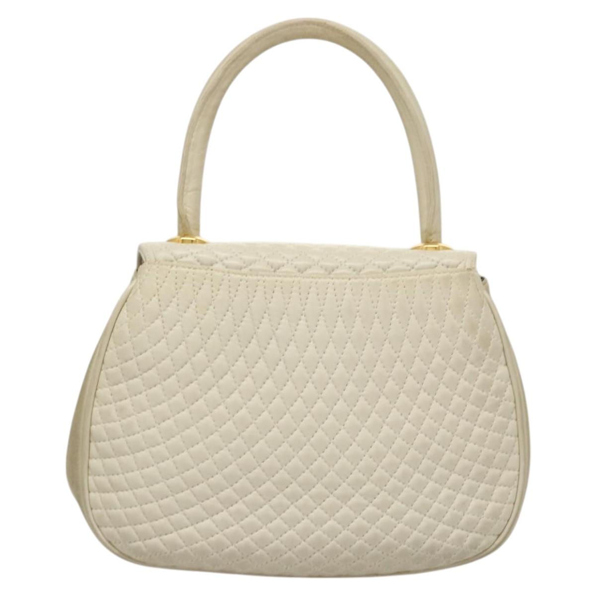 BALLY Hand Bag Leather White Gold Auth 120949