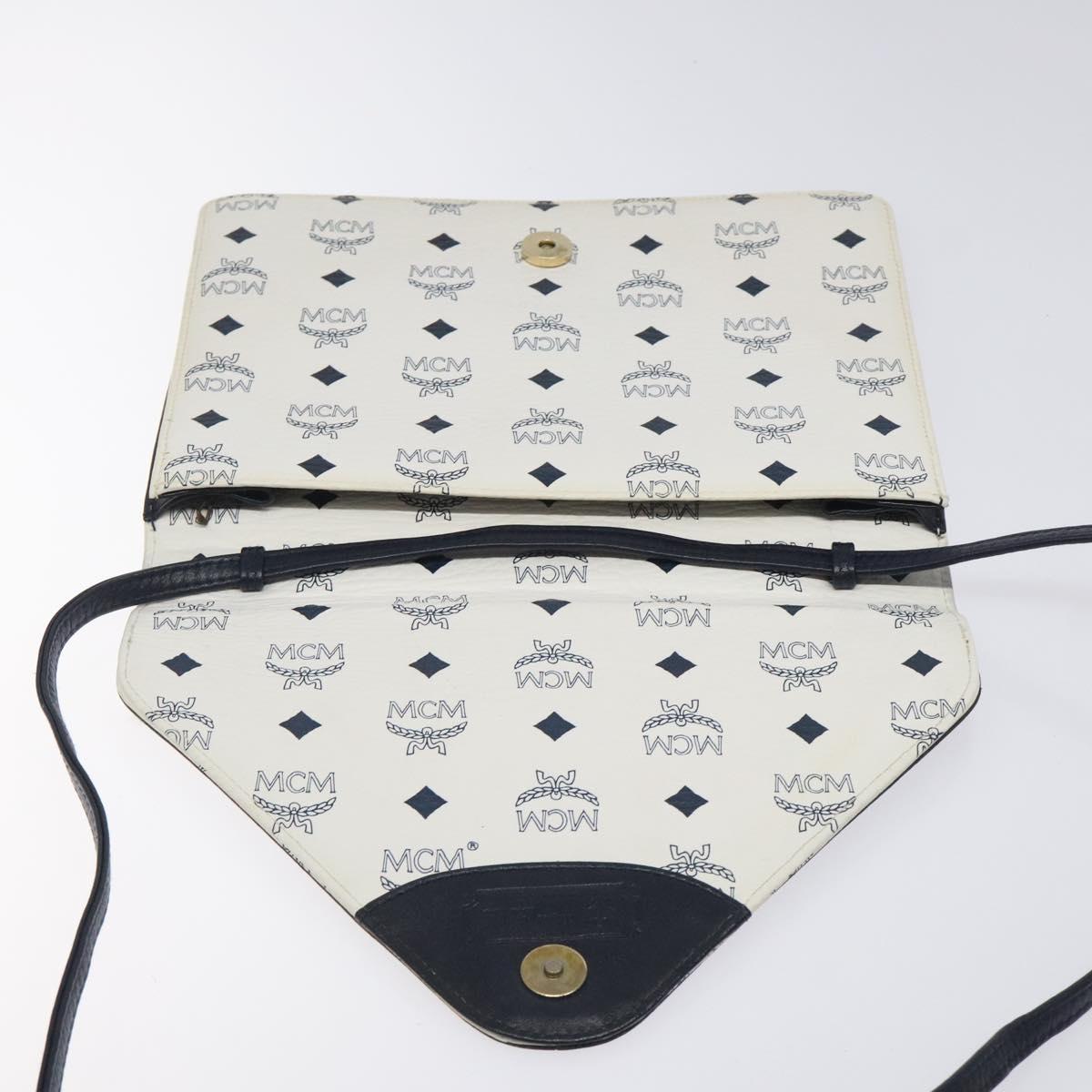 MCM Logogram Vicetos Shoulder Bag PVC Leather White Gold Auth 120950