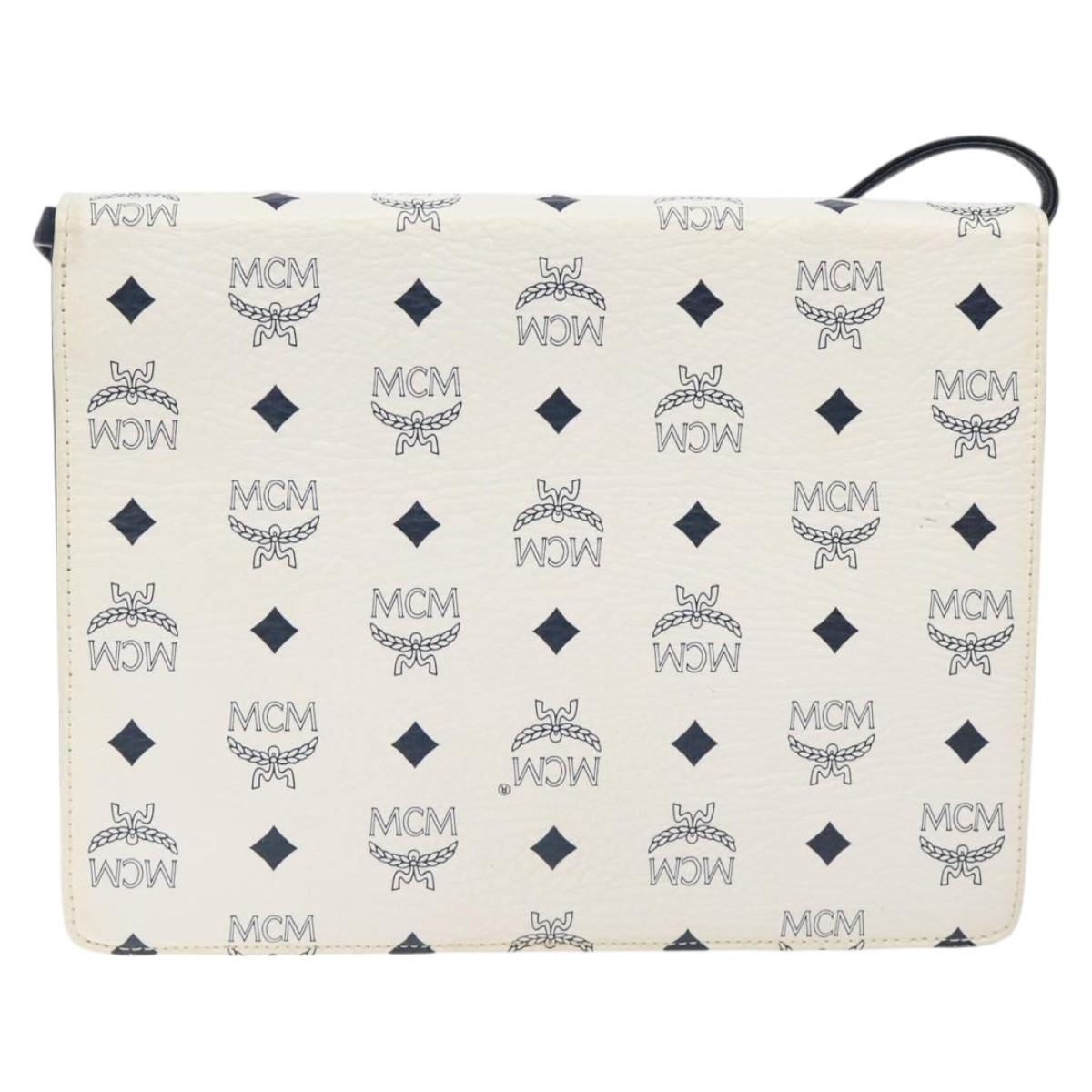 MCM Logogram Vicetos Shoulder Bag PVC Leather White Gold Auth 120950