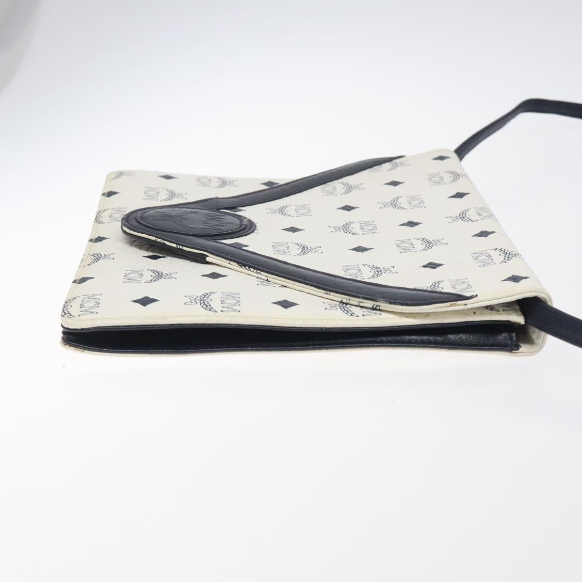 MCM Logogram Vicetos Shoulder Bag PVC Leather White Gold Auth 120950