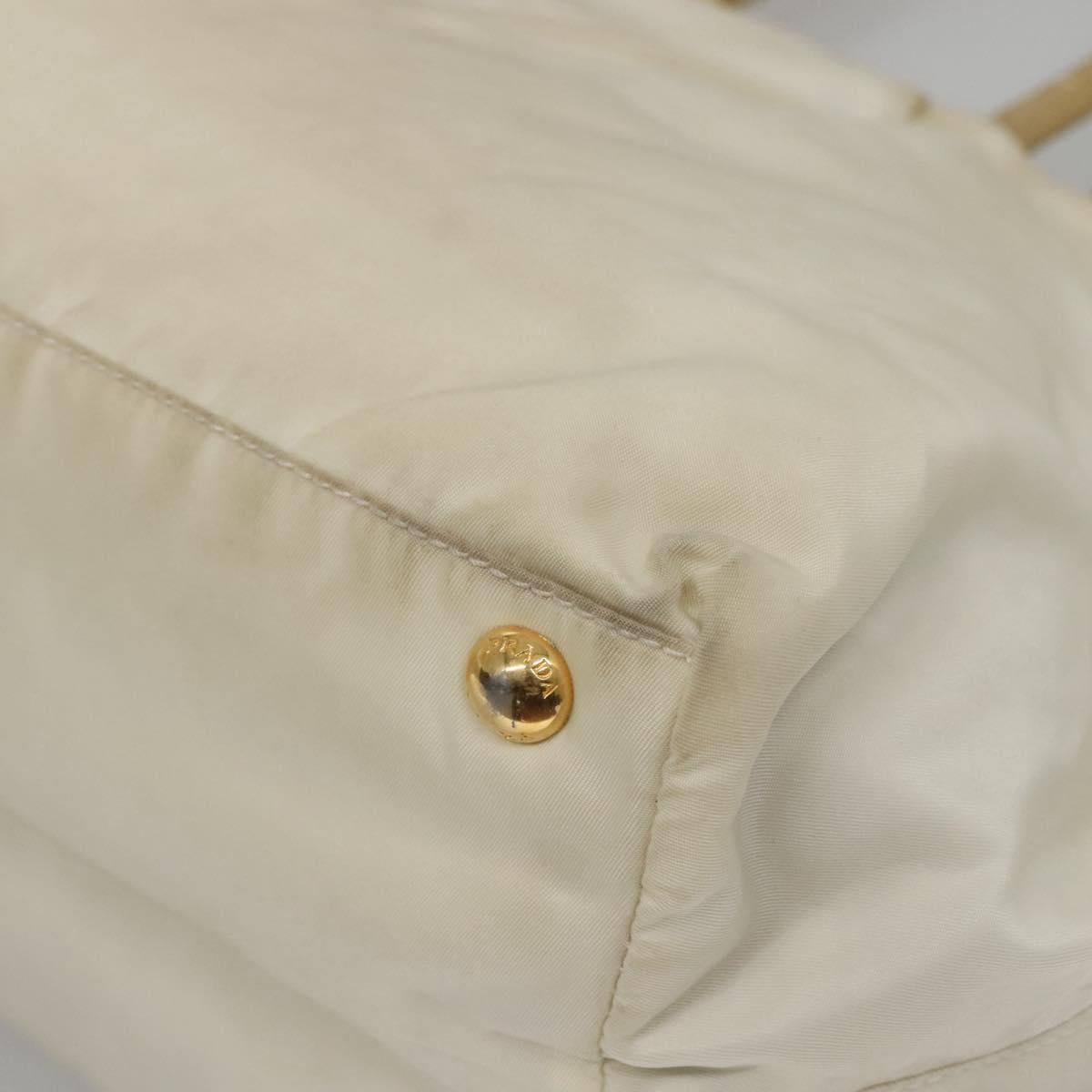 PRADA Hand Bag Nylon White Gold Auth 120951