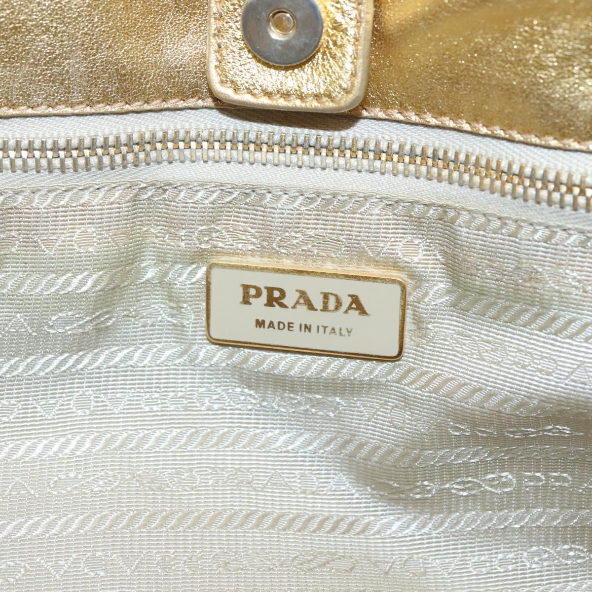 PRADA Hand Bag Nylon White Gold Auth 120951