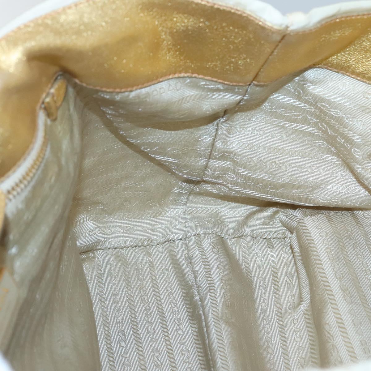 PRADA Hand Bag Nylon White Gold Auth 120951