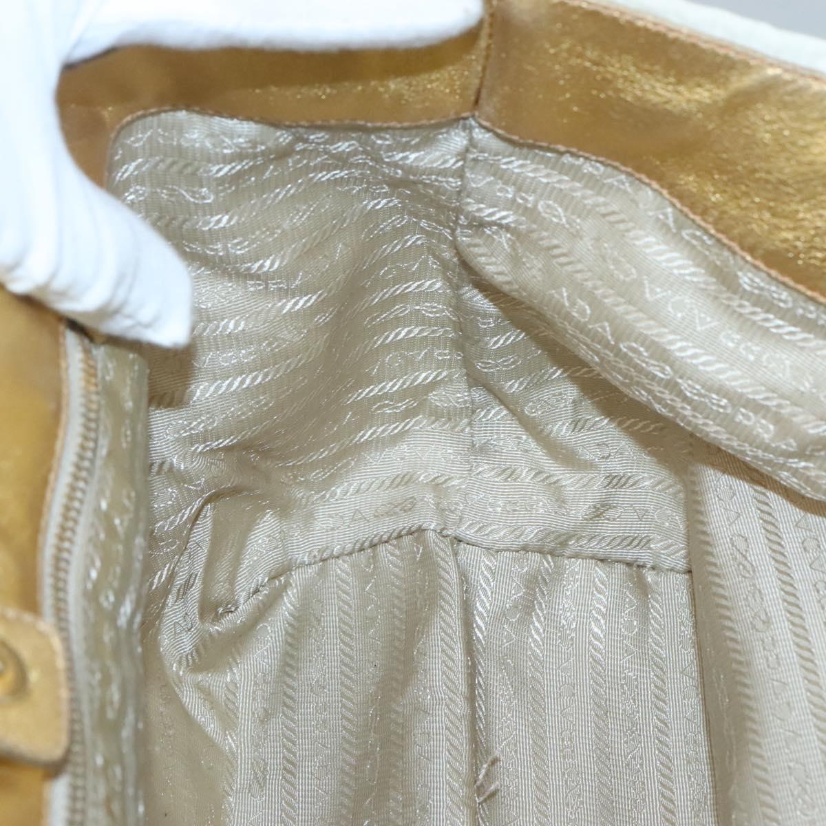 PRADA Hand Bag Nylon White Gold Auth 120951