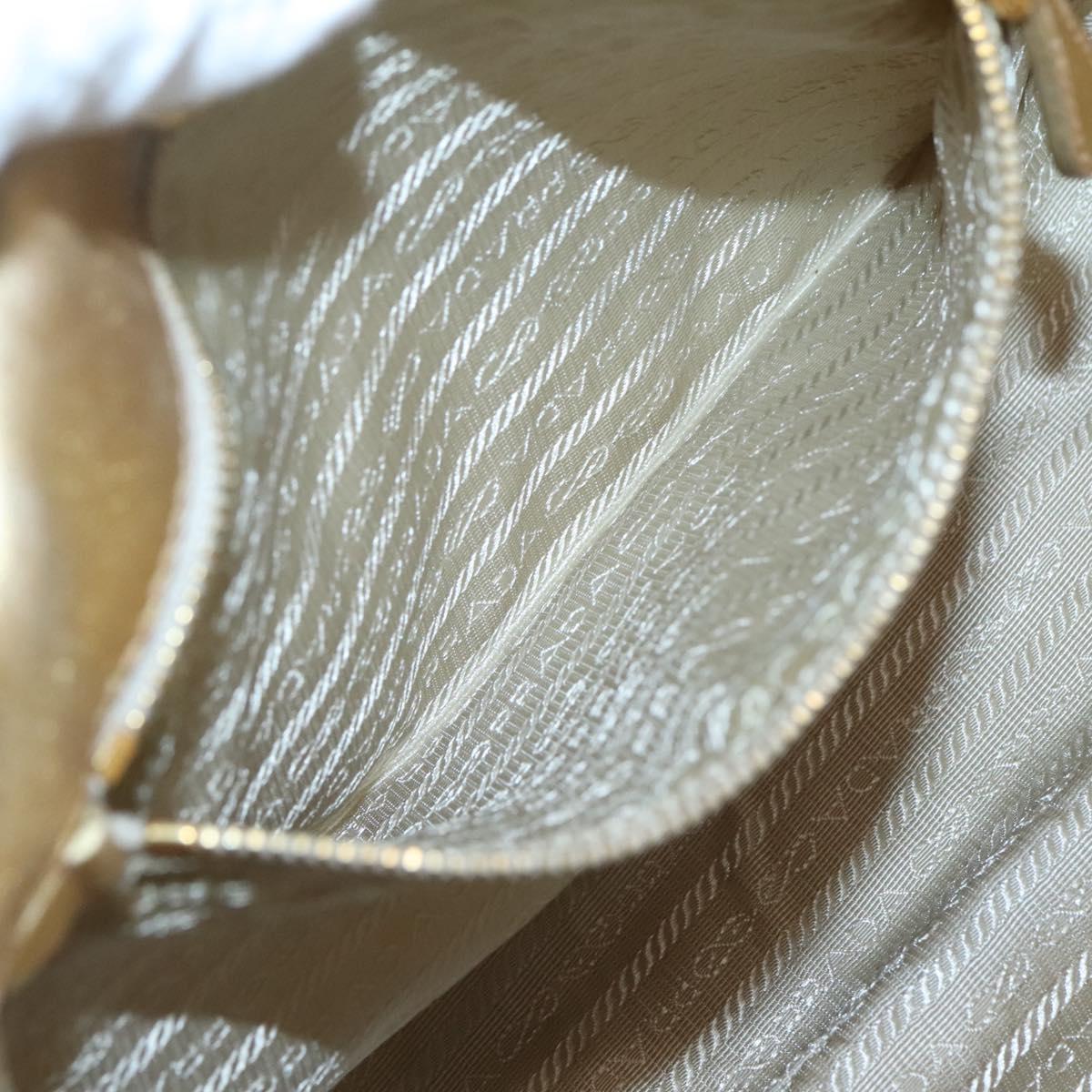 PRADA Hand Bag Nylon White Gold Auth 120951