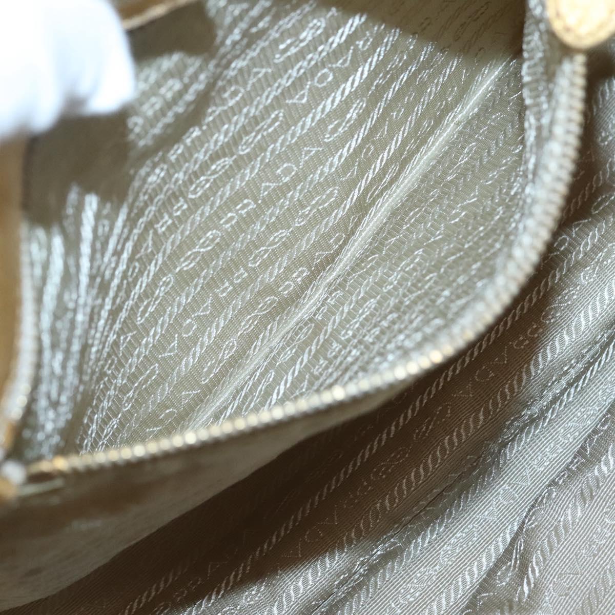 PRADA Hand Bag Nylon White Gold Auth 120951