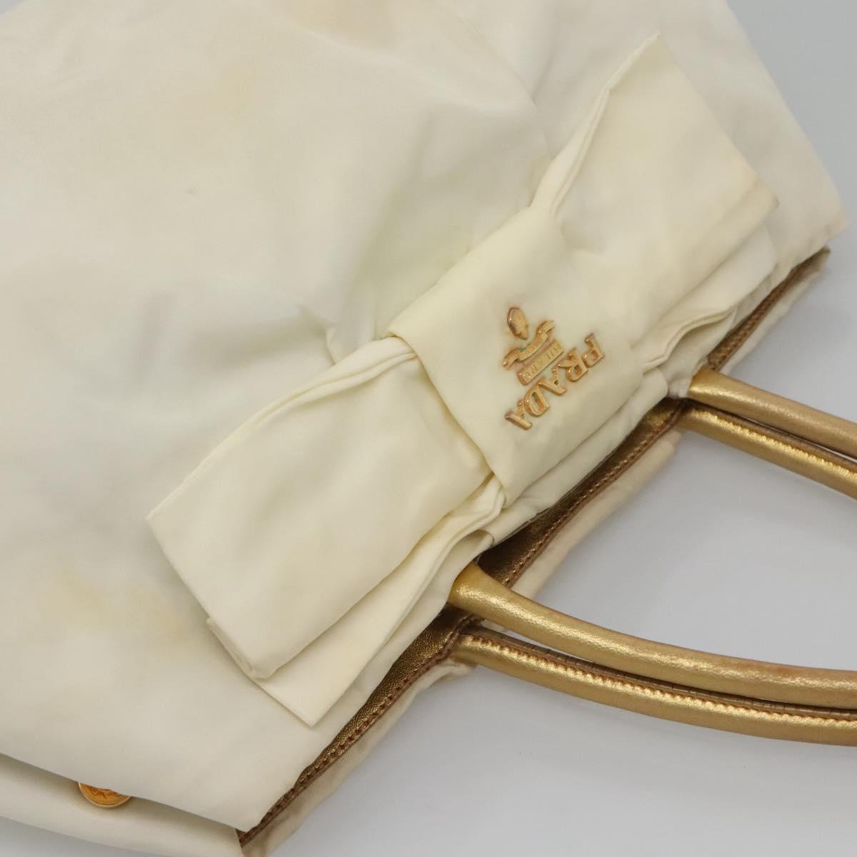 PRADA Hand Bag Nylon White Gold Auth 120951