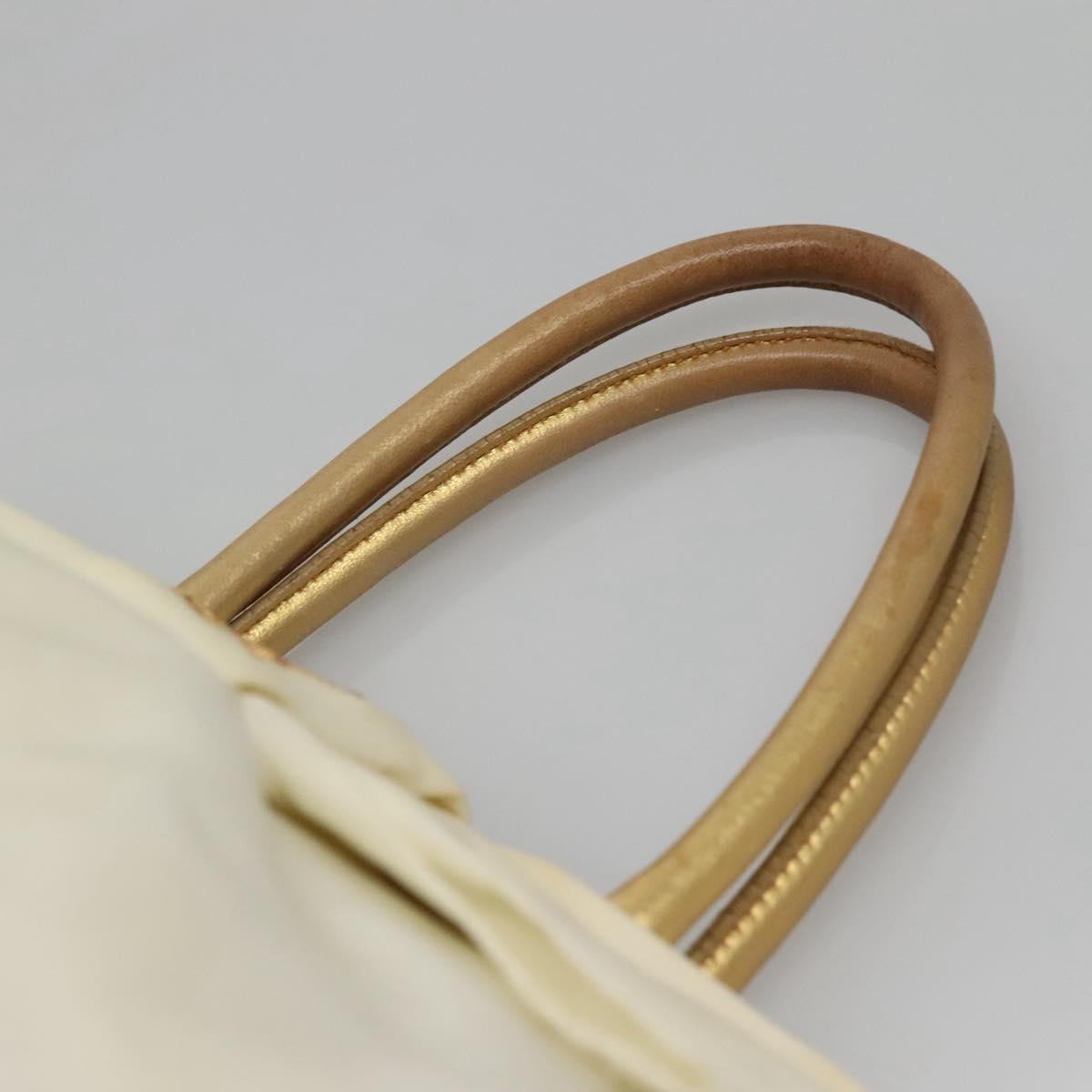 PRADA Hand Bag Nylon White Gold Auth 120951