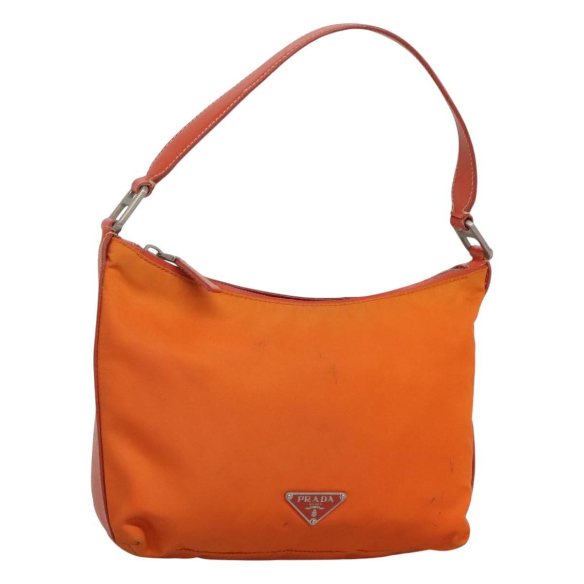 PRADA Shoulder Bag Nylon Orange Silver Auth 120954