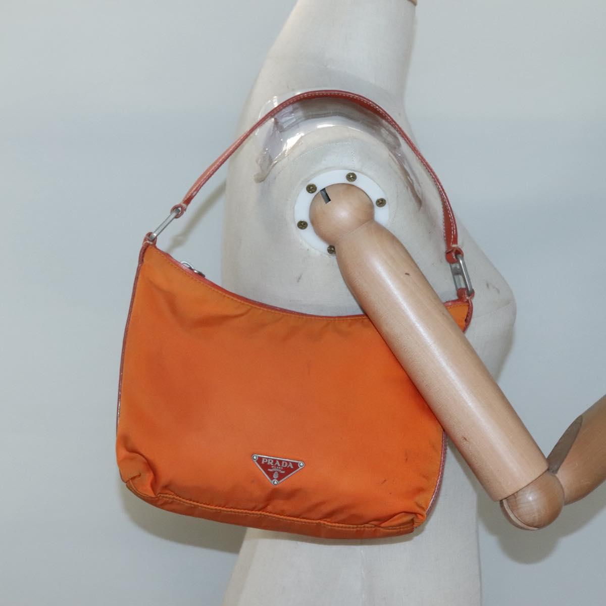 PRADA Shoulder Bag Nylon Orange Silver Auth 120954