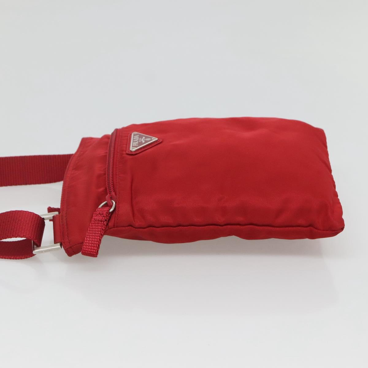 PRADA Shoulder Bag Nylon Red Silver Auth 120955