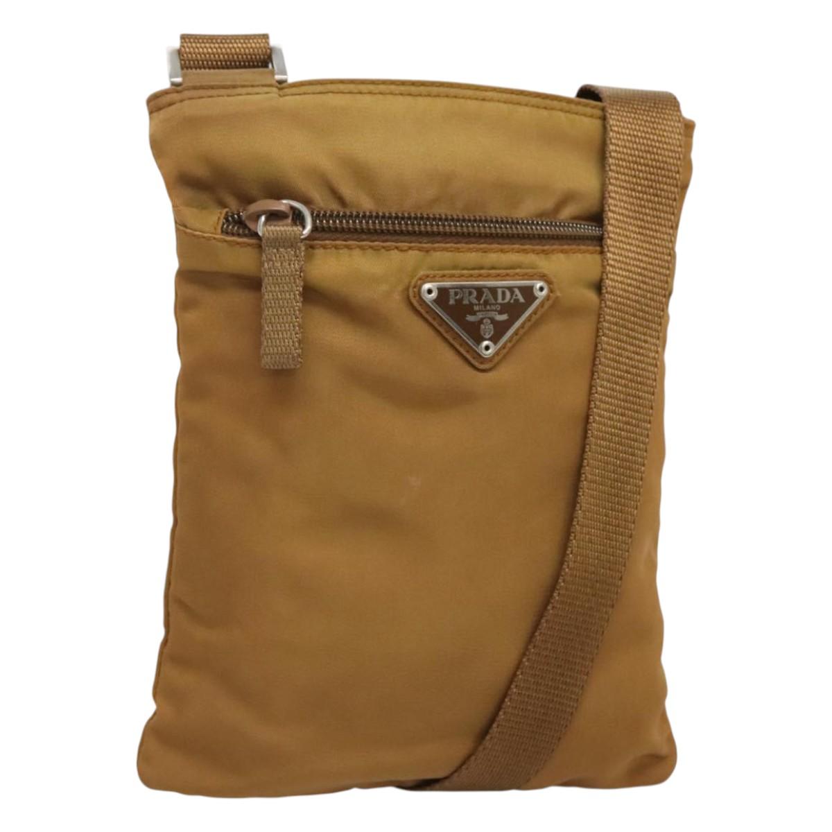 PRADA Shoulder Bag Nylon Brown Silver Auth 120961