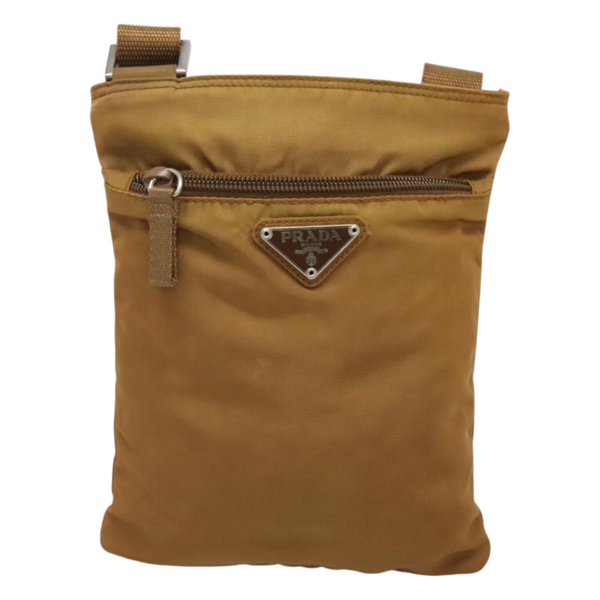 PRADA Shoulder Bag Nylon Brown Silver Auth 120961