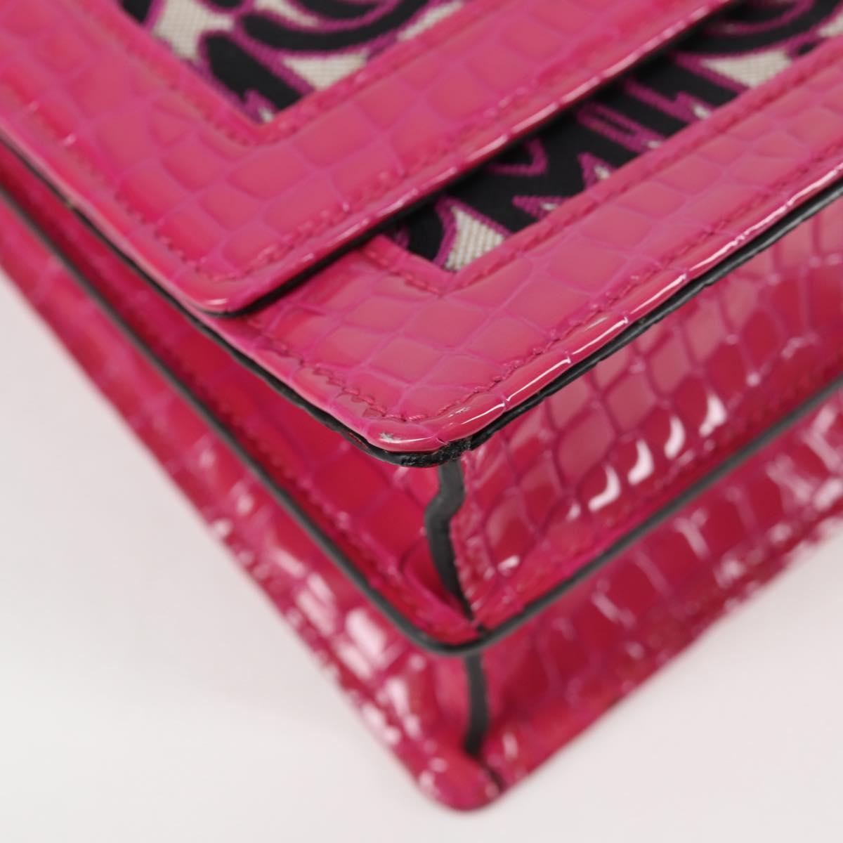 Miu Miu Chain Shoulder Bag Canvas Leather 2way Pink Gold Auth 120964AM