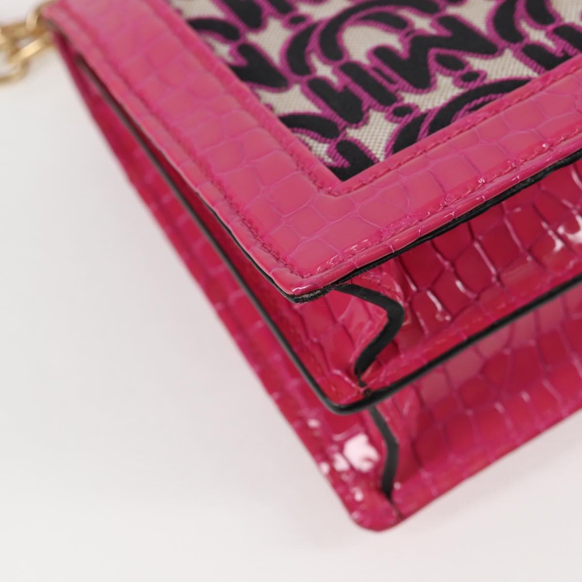 Miu Miu Chain Shoulder Bag Canvas Leather 2way Pink Gold Auth 120964SAM