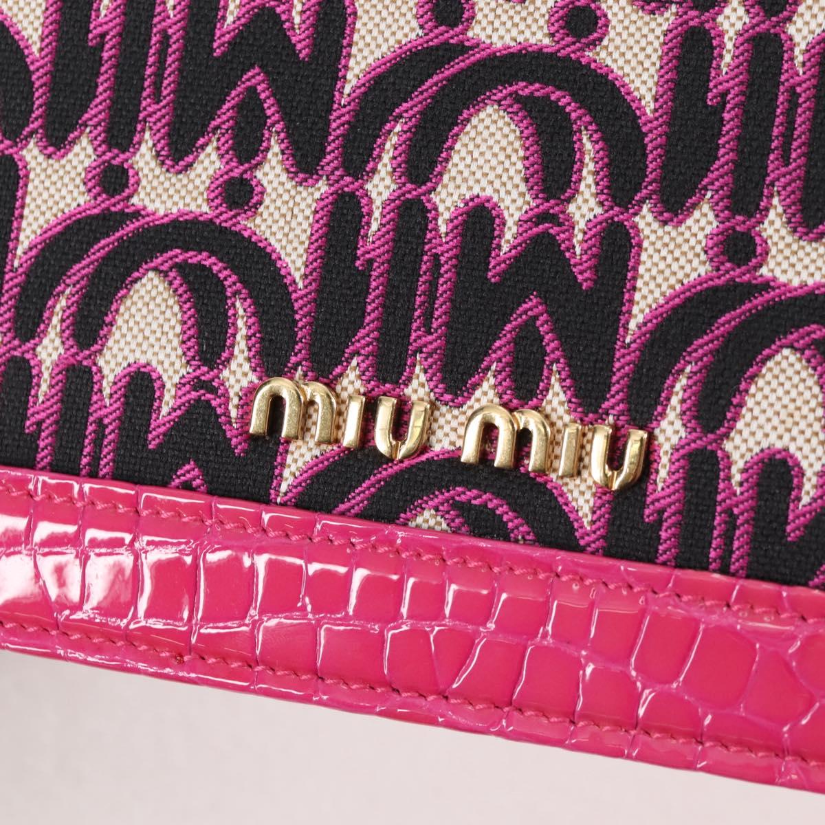 Miu Miu Chain Shoulder Bag Canvas Leather 2way Pink Gold Auth 120964SAM